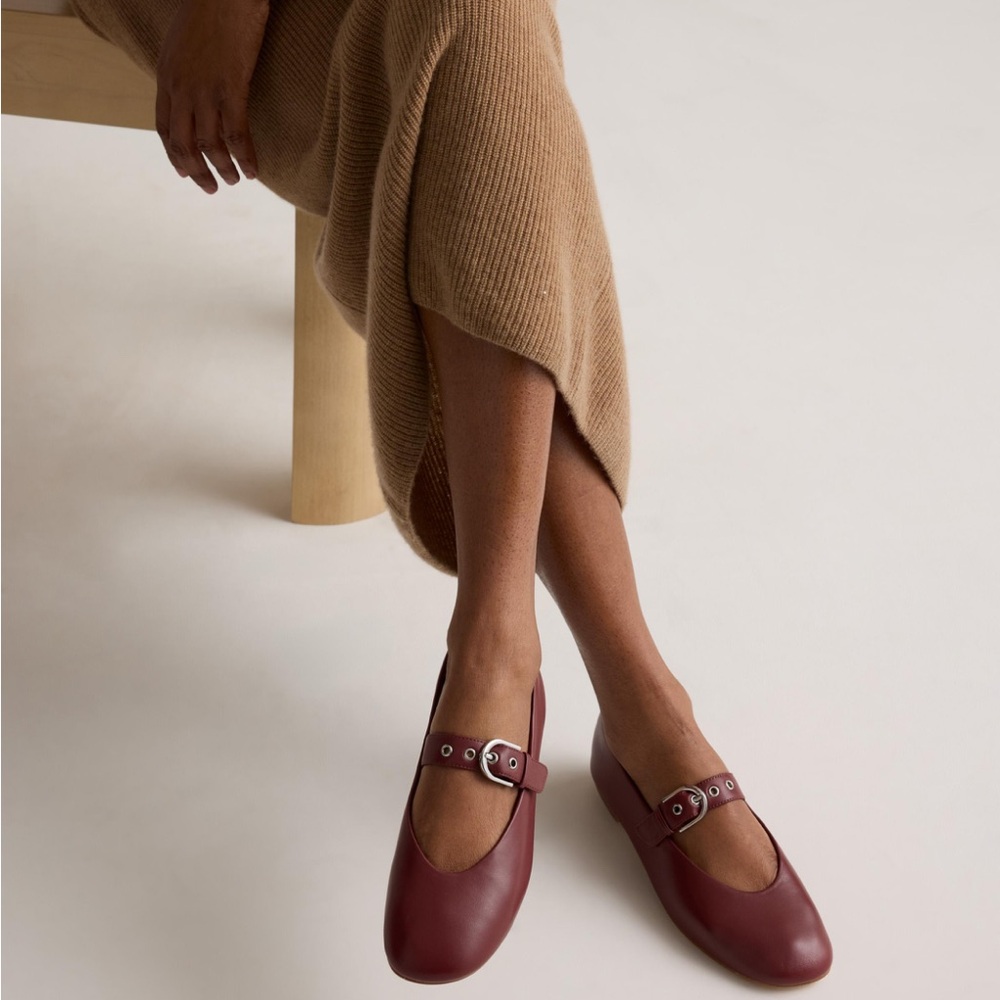 Quince Italian Leather Mary Jane Shoes - Burgundy | US 7